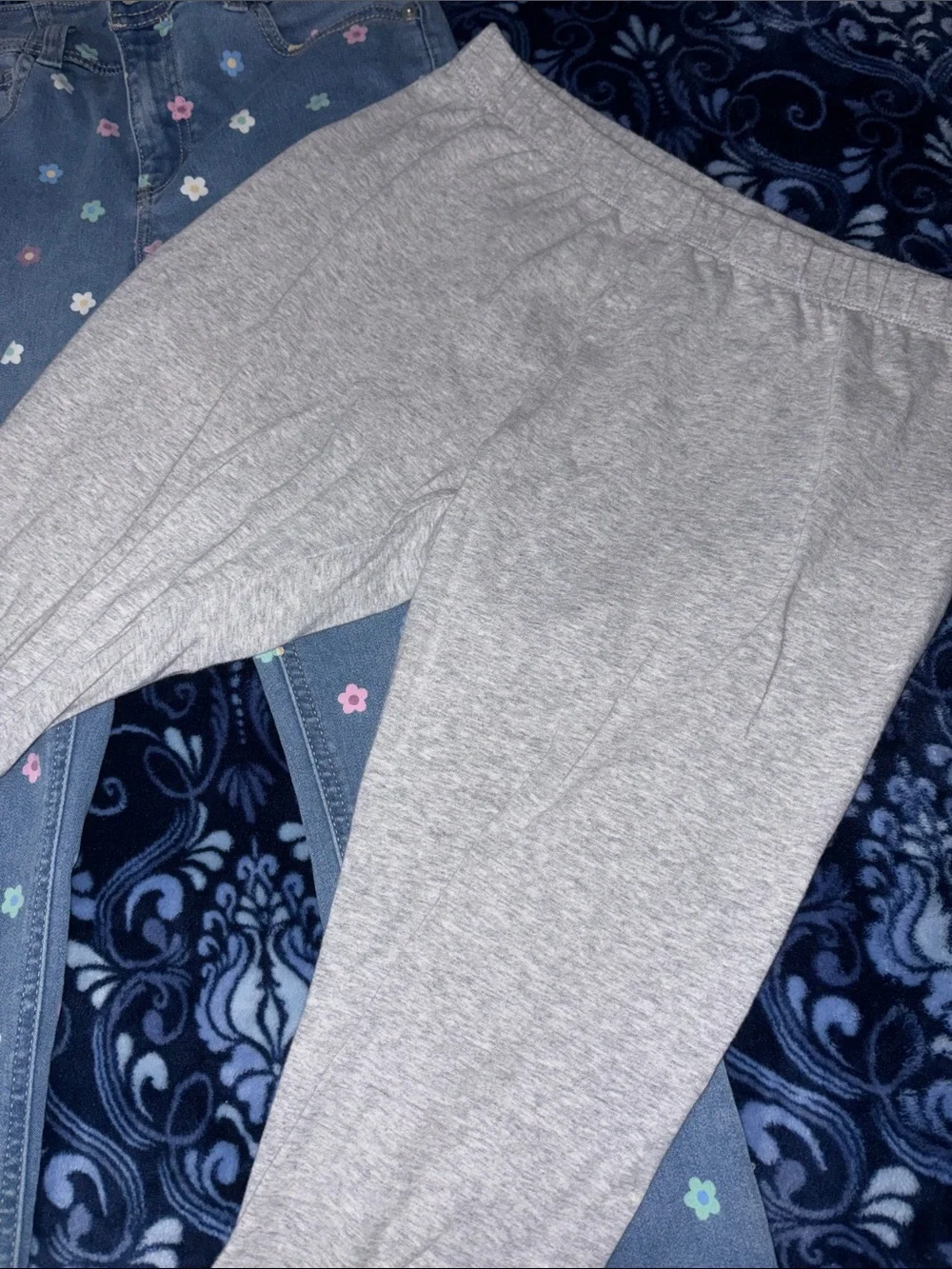 Girls' Floral Denim Jeans and Gray Leggings Set No Boundaries